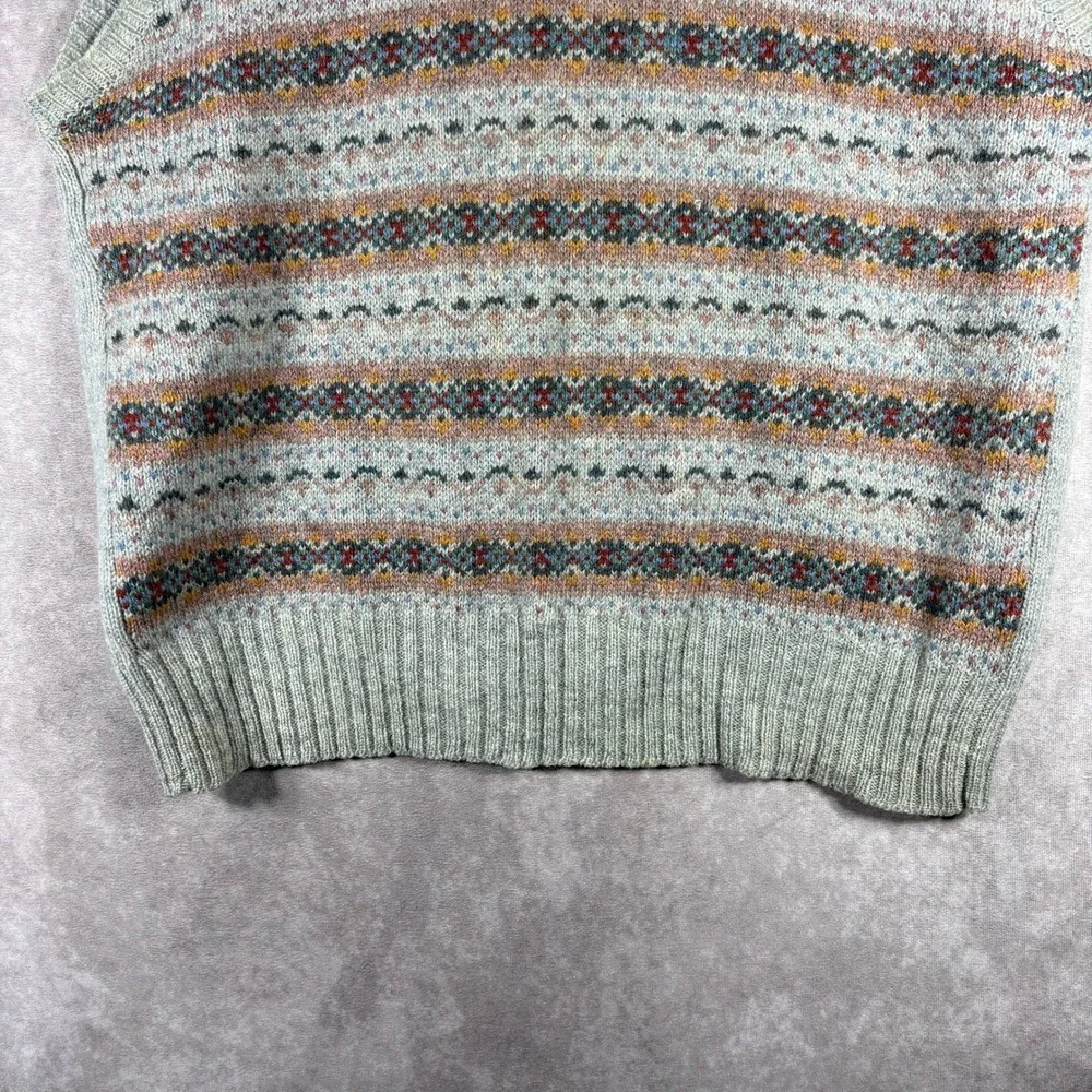The Denver Sweater Vest Mens‎ XL Gray Fair Isle Private Stock Virgin Wool V-Neck